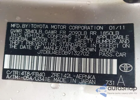 2011 Toyota Corolla Le из США, поврежденный, VIN JTDBU4EE0B9132702